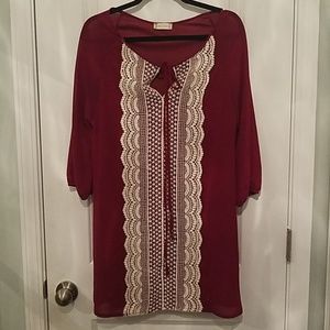 Altar'd State red dress with white lace